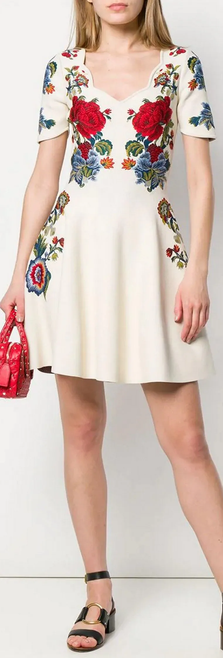 Floral Knit Mini Dress, White