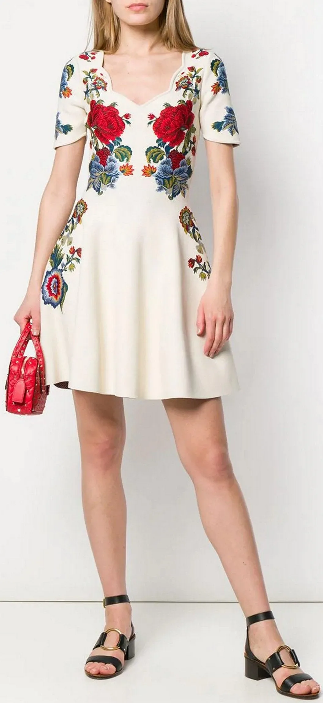 Floral Knit Mini Dress, White