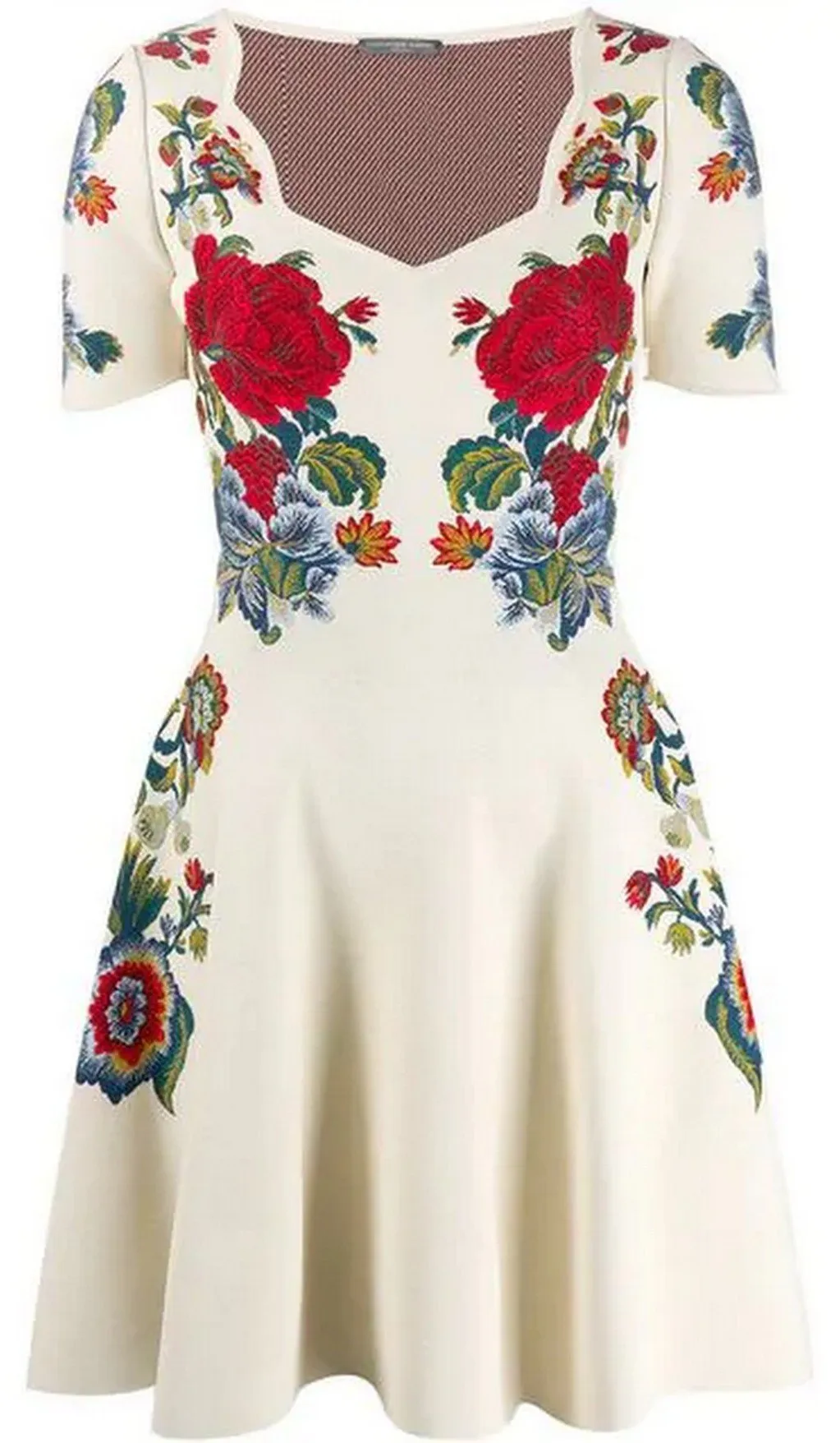 Floral Knit Mini Dress, White