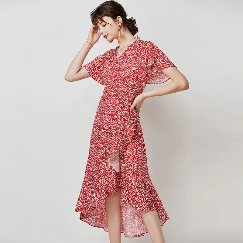 Floral Print Long Dress Women Casual V Neck