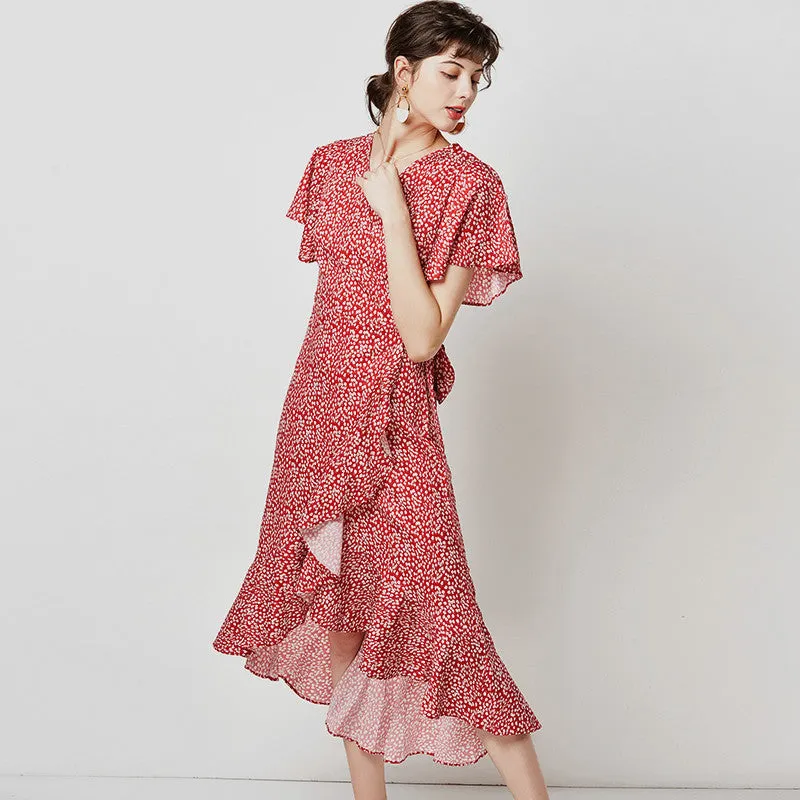 Floral Print Long Dress Women Casual V Neck