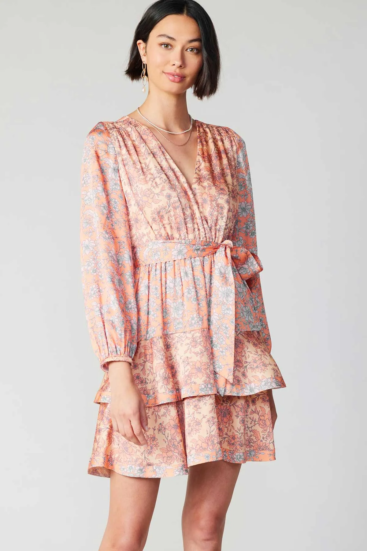 Floral Surplice Mini Dress