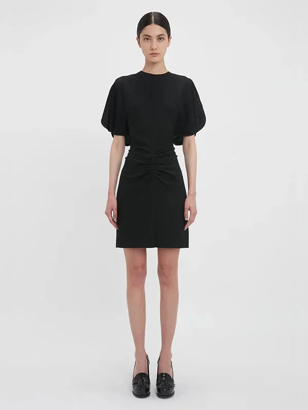 Gathered Waist Mini Dress in Black