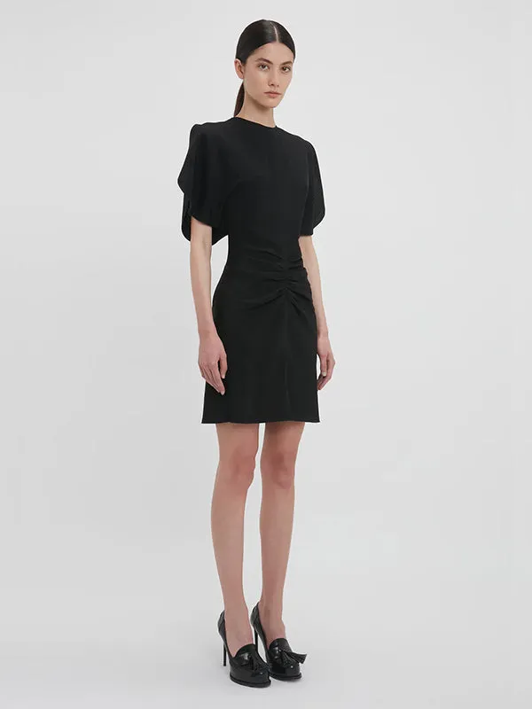 Gathered Waist Mini Dress in Black