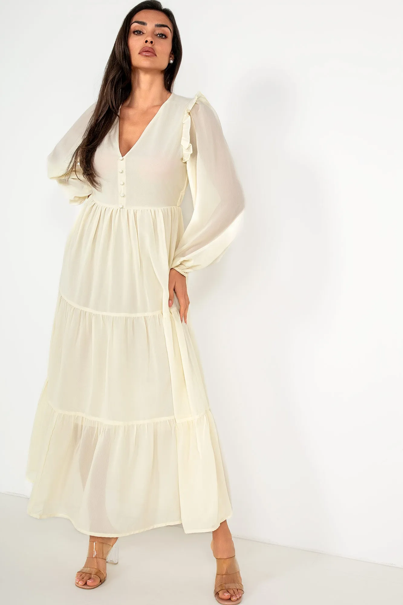 Gertie Cream Chiffon Tiered Dress