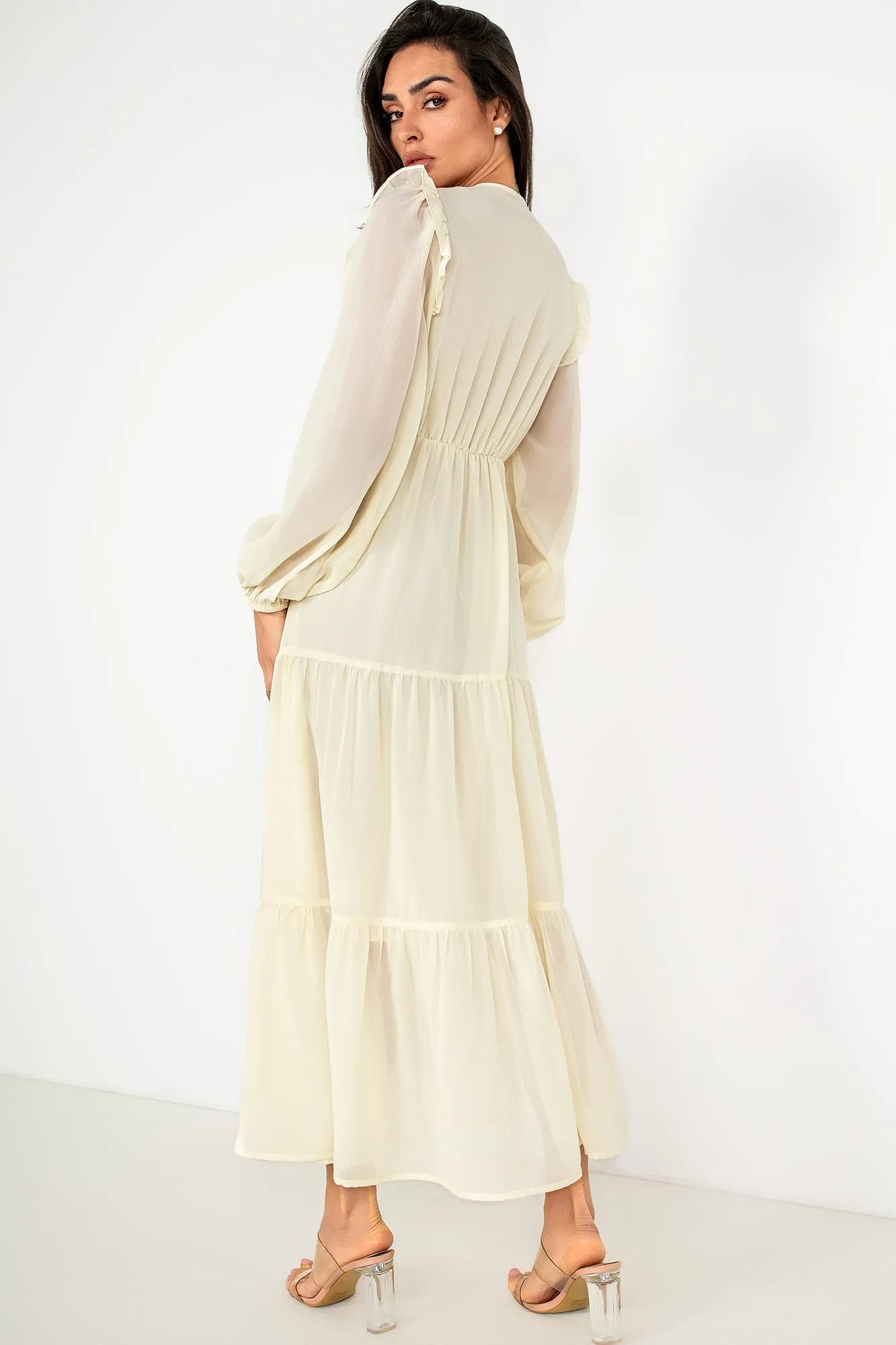 Gertie Cream Chiffon Tiered Dress