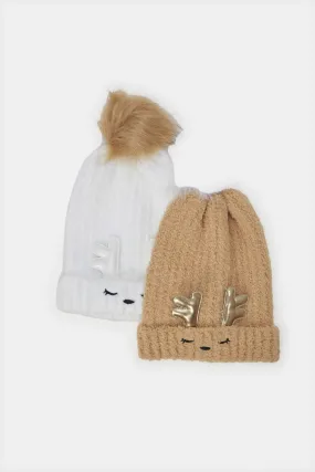 Girls White And Brown Embellished Set (2 Piece)