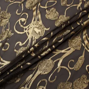 Gold Metallic Black Silk Chiffon Jacquard