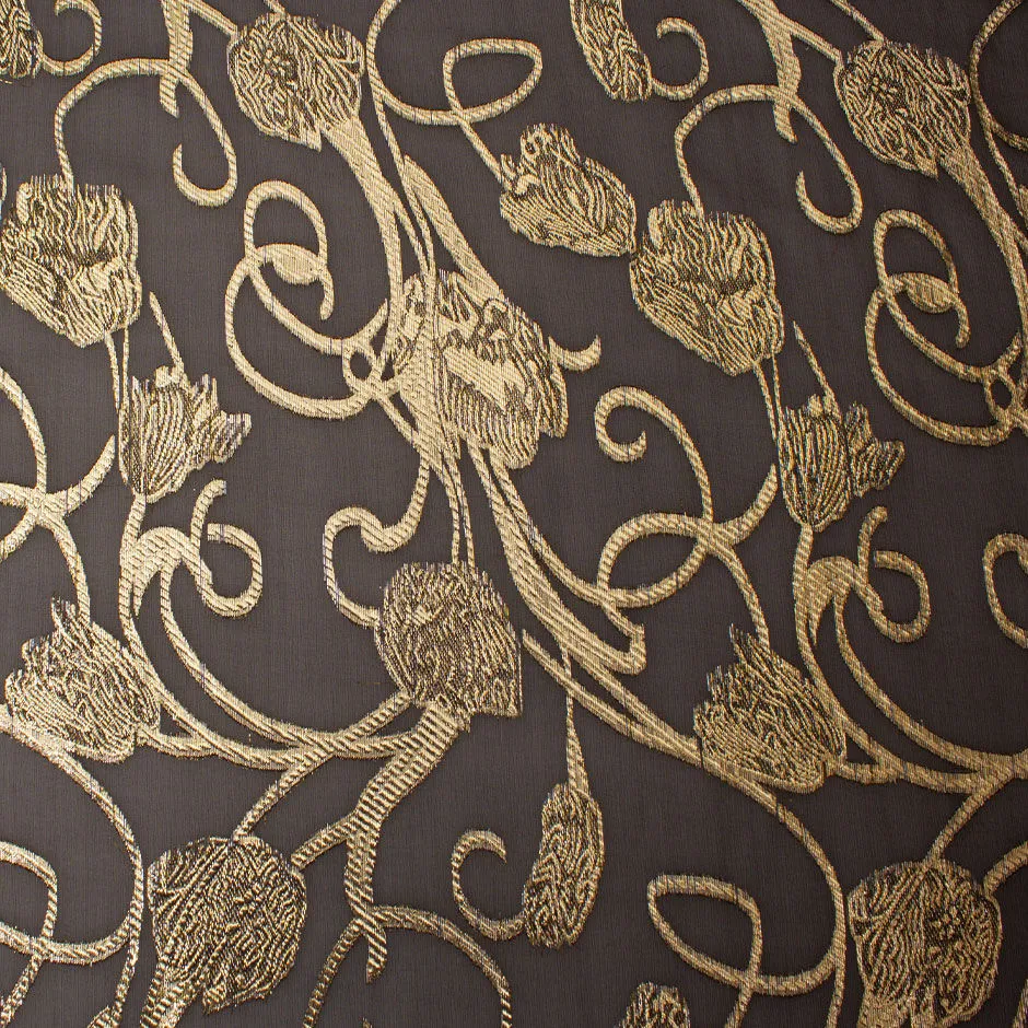 Gold Metallic Black Silk Chiffon Jacquard