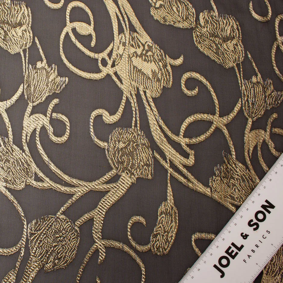 Gold Metallic Black Silk Chiffon Jacquard