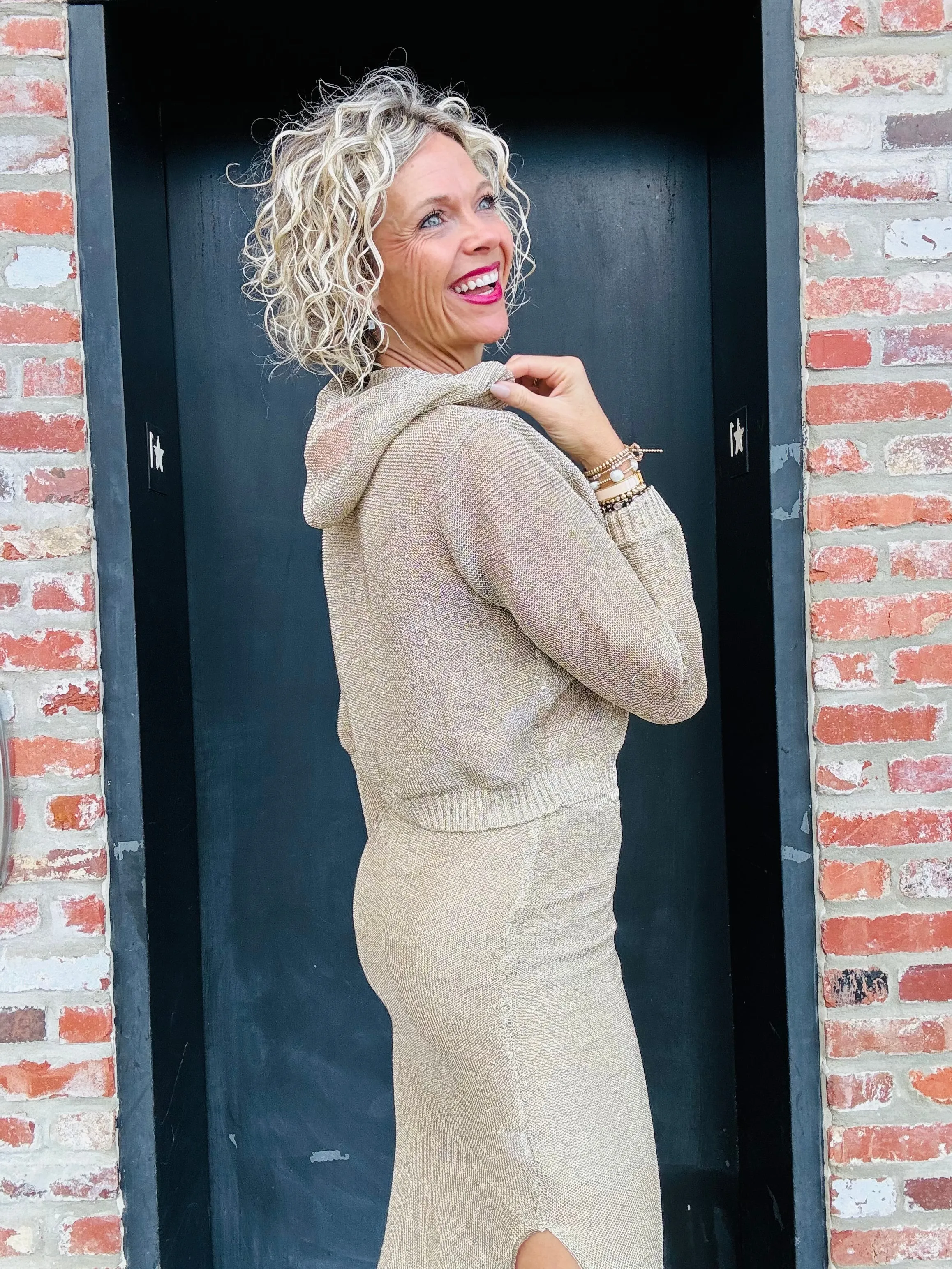 Gold Metallic Knitted Hoodie