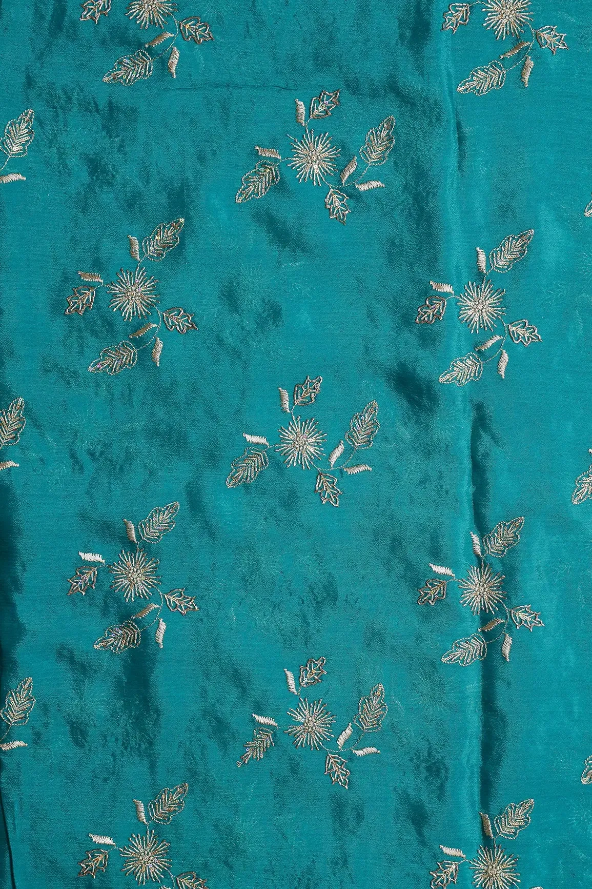 Gold Sequins With Beads And Gold Zari Floral Butta Embroidery On Rama Chinnon Chiffon Fabric