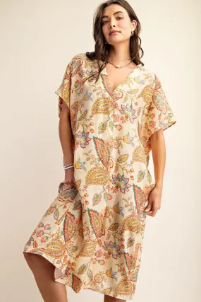 Gold Vibrant printed Caftan Style Dress