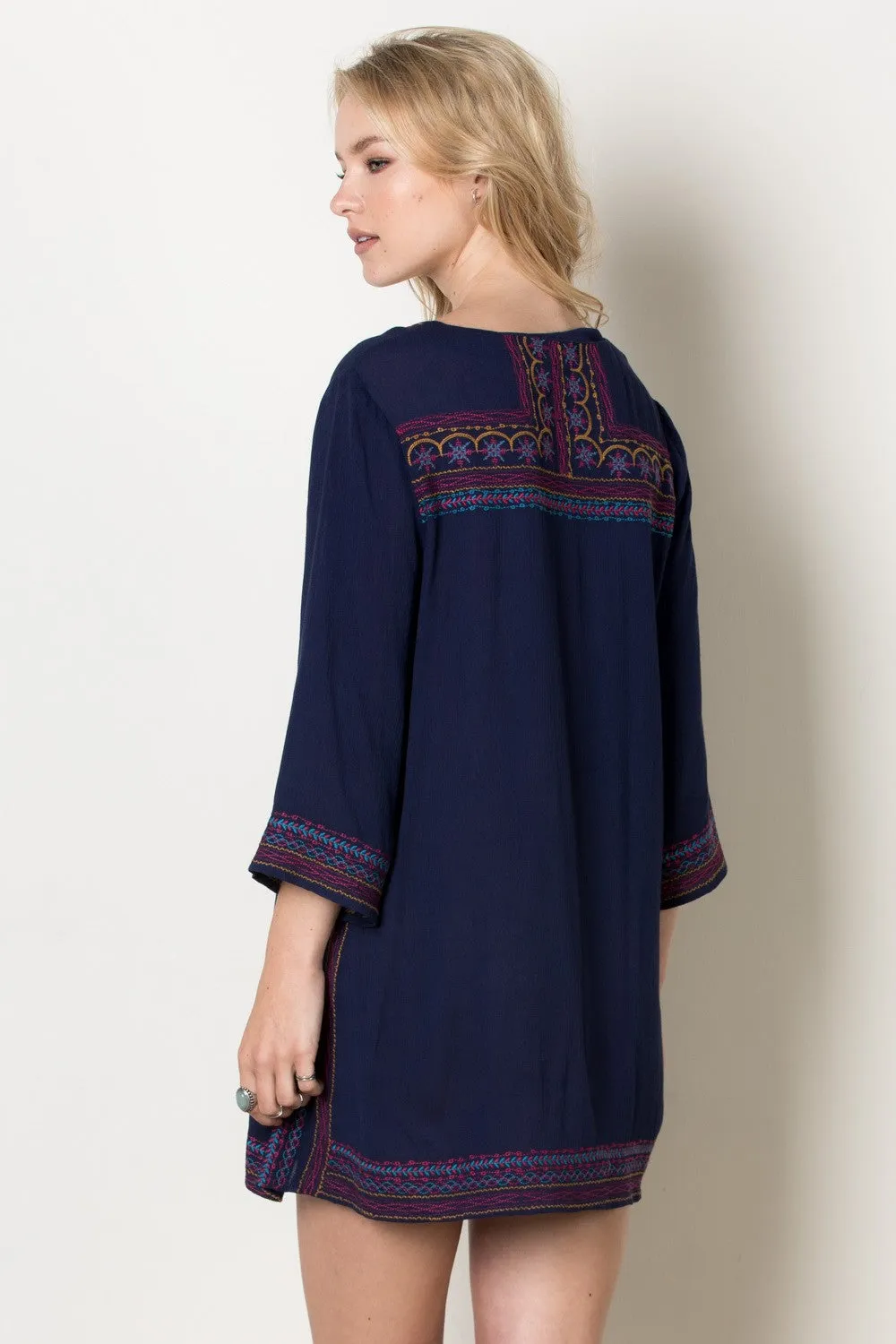 Gypsy Love Embroidered Shift Dress, Navy
