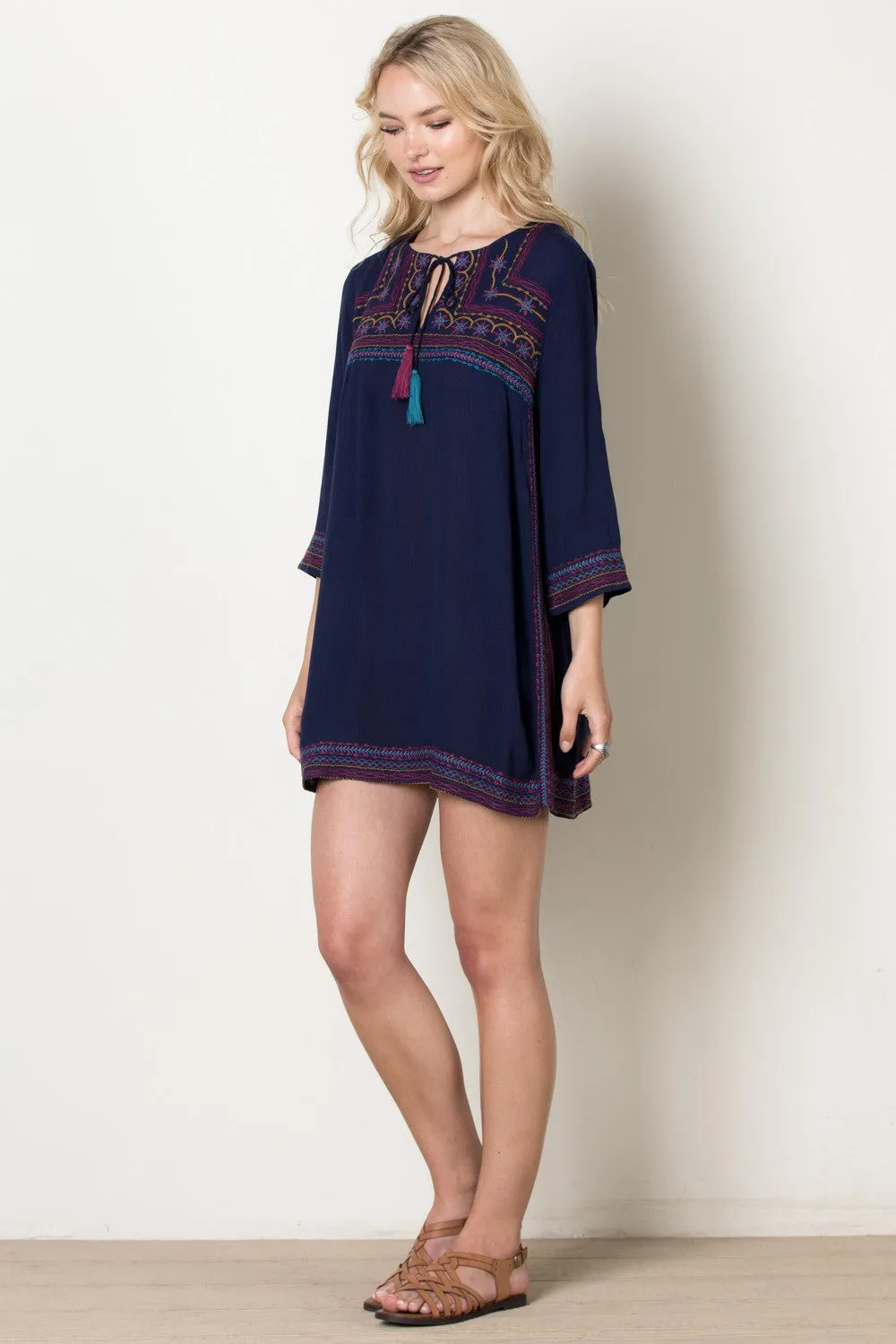 Gypsy Love Embroidered Shift Dress, Navy