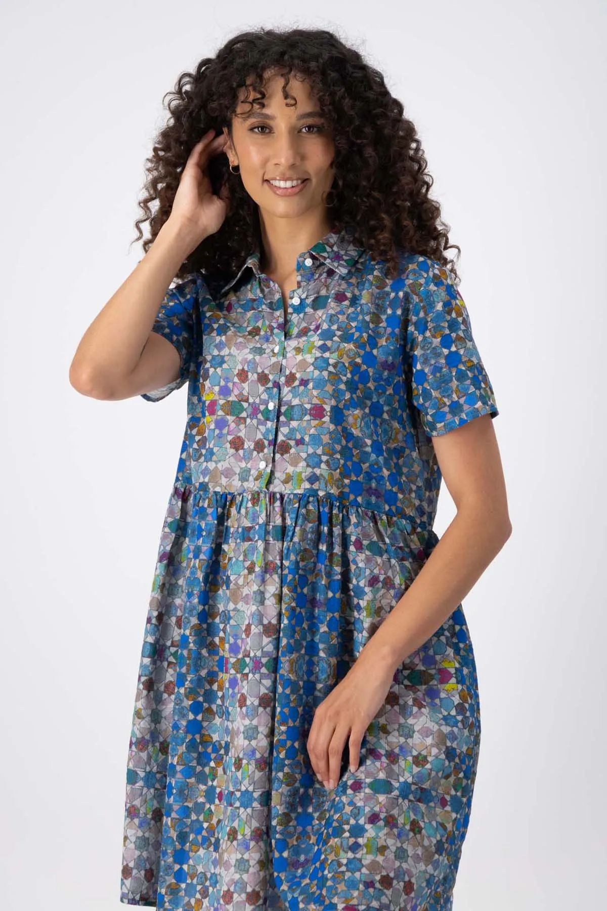 Kaleidoscope Villa Dress Blue in Seersucker