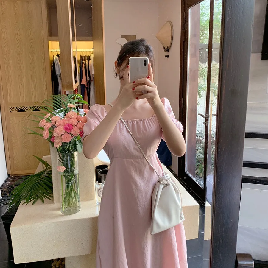 [Korean Style] Greta Square Neck Puff Sleeve Midi Dress