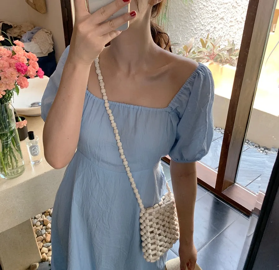 [Korean Style] Greta Square Neck Puff Sleeve Midi Dress