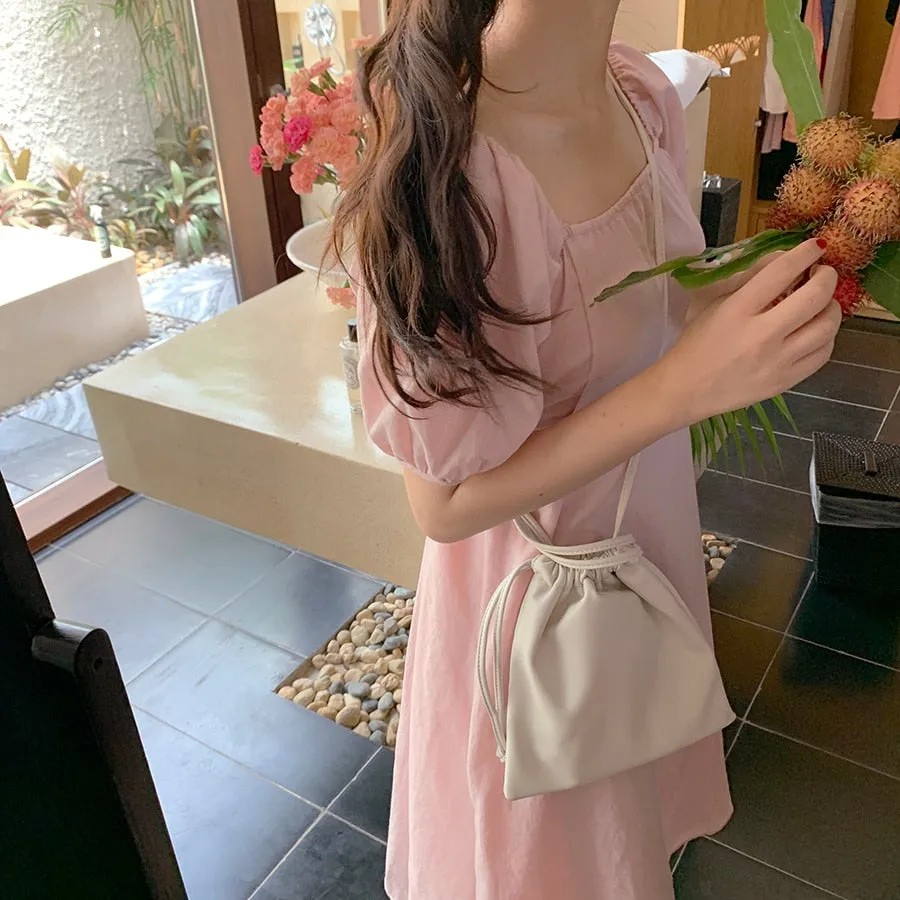 [Korean Style] Greta Square Neck Puff Sleeve Midi Dress