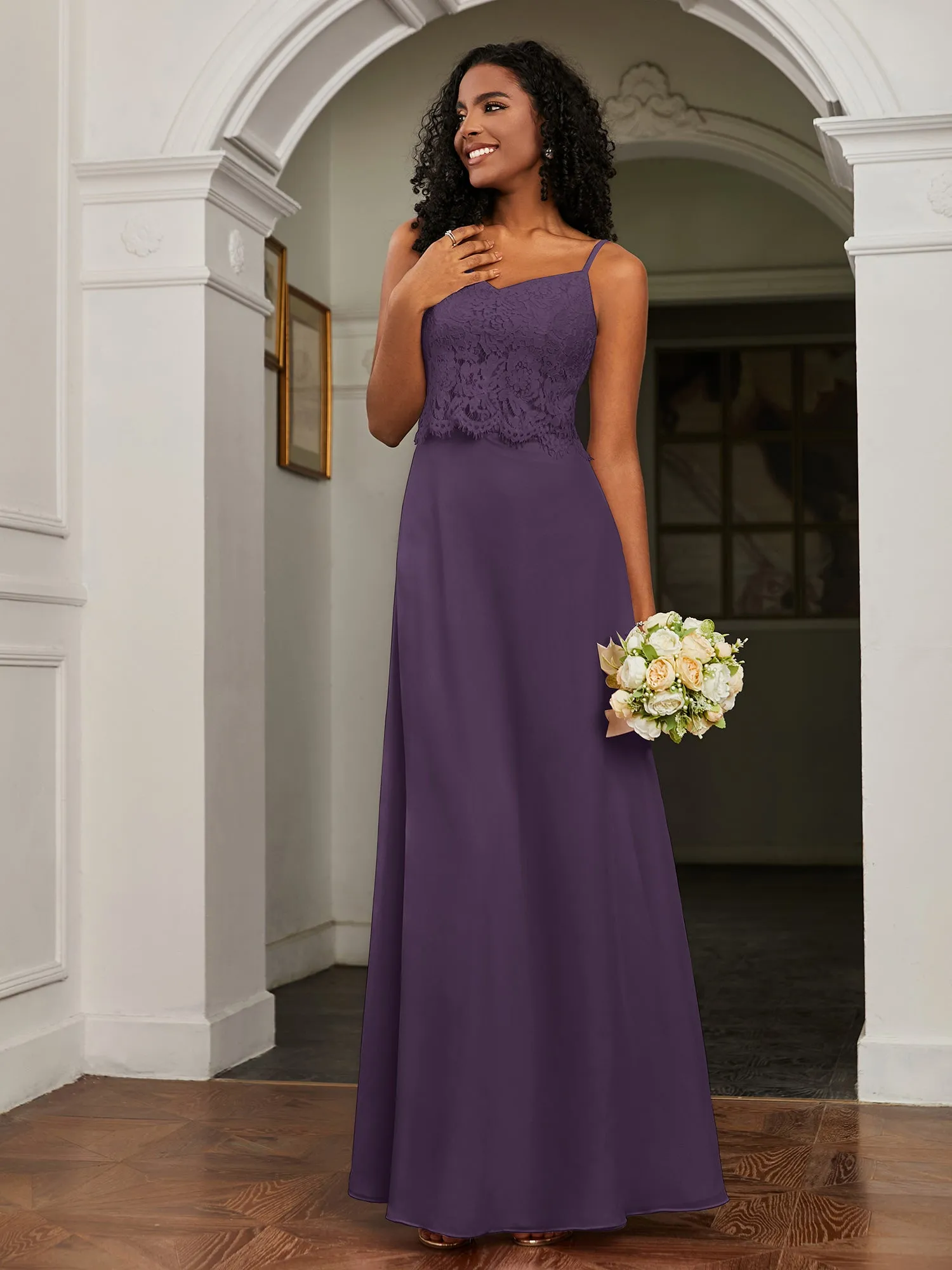 Lace Appliqued  Backless Chiffon A-Line Dress Plum Plus Size