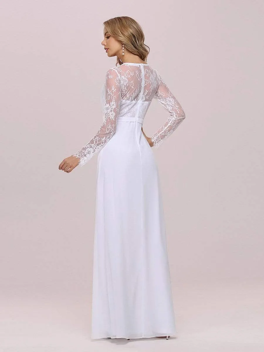 Minimalist V-Neck Chiffon Wedding Dress with Long Sleeves