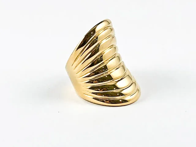Modern Long Layered Band Design Gold Tone Steel Ring