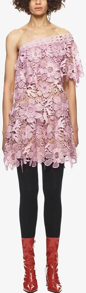 One Shoulder 3d Floral Guipure Dress