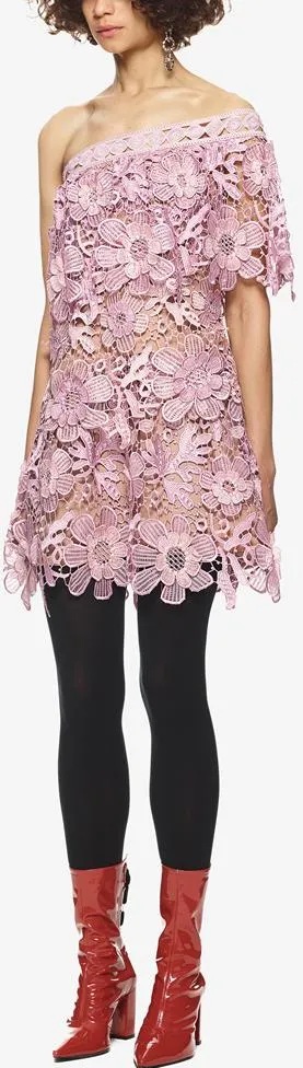 One Shoulder 3d Floral Guipure Dress