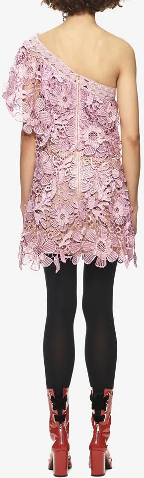 One Shoulder 3d Floral Guipure Dress