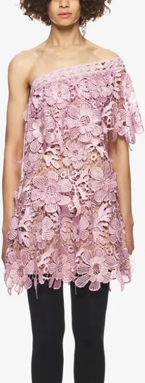 One Shoulder 3d Floral Guipure Dress