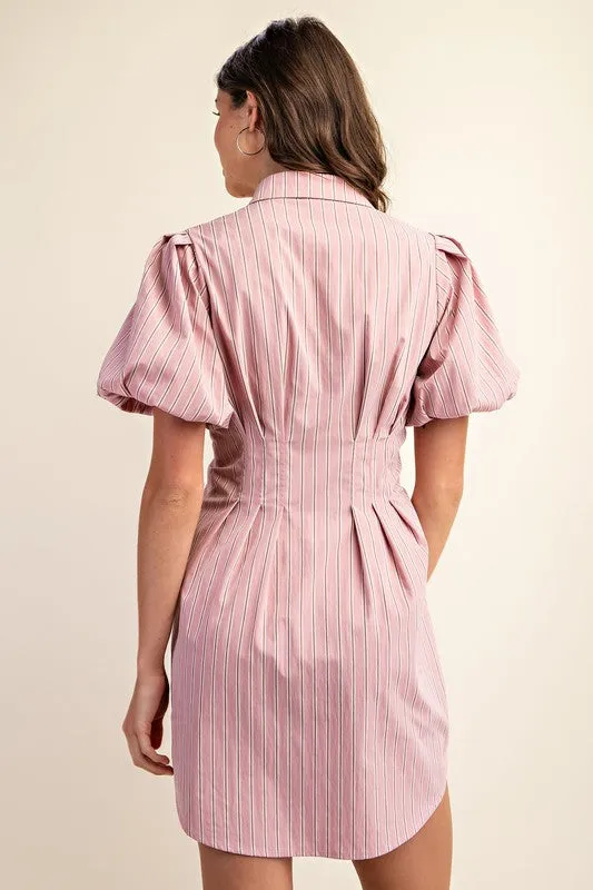 Pink Striped Button Down Shirt Dress