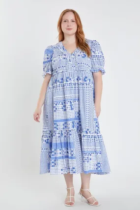 Plus Size Geometric Print Tiered Midi Dress