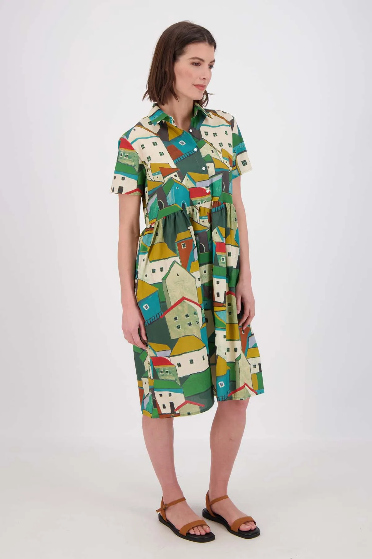 Pueblito Villa Dress Long Green in Cotton