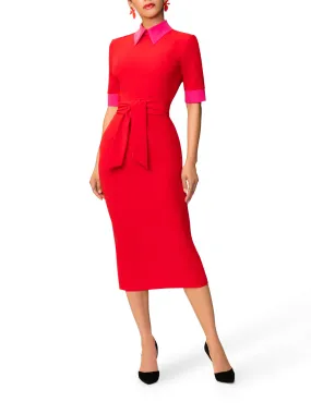 "Roxana" Red and Pink Color Block Dress