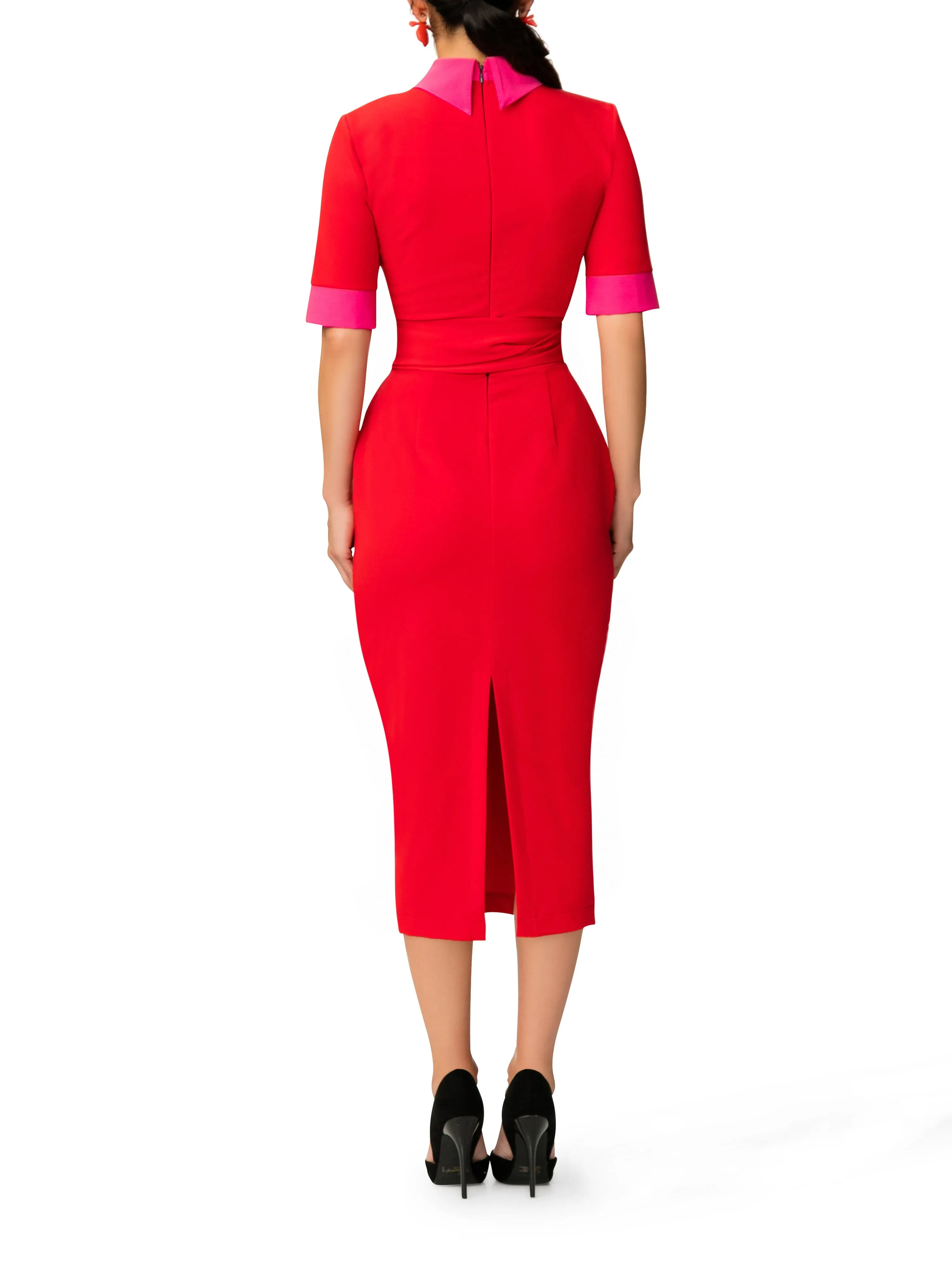 "Roxana" Red and Pink Color Block Dress