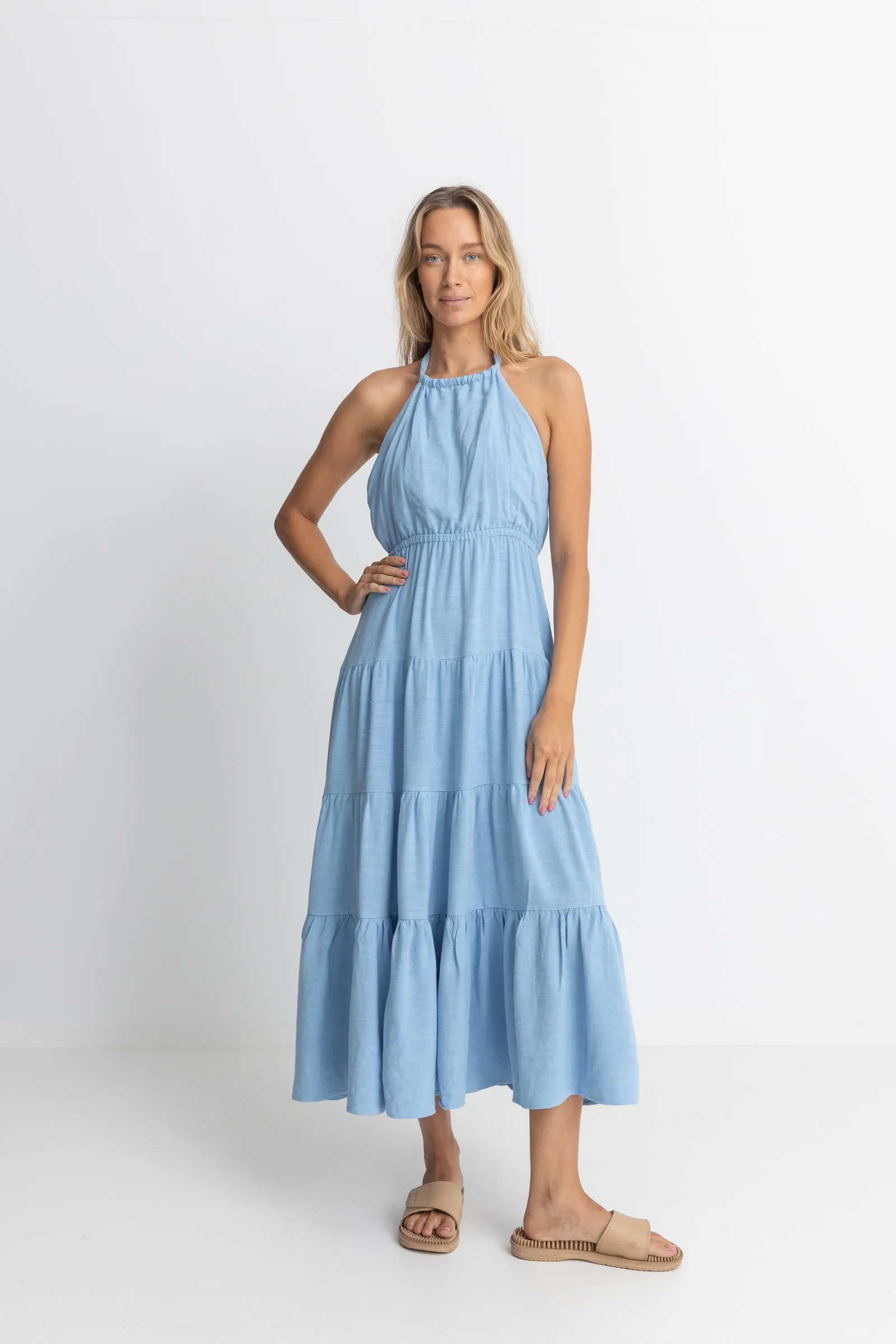 Seacoast Halter Tiered Maxi Dress Sky