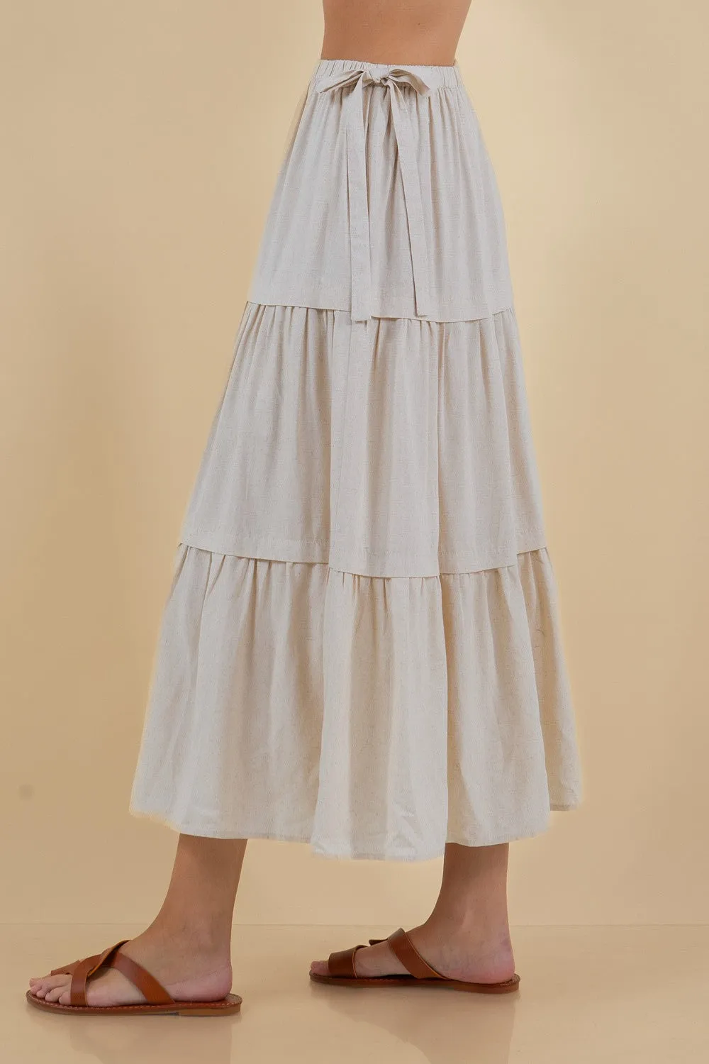 Side Bow Tiered Maxi Skirt