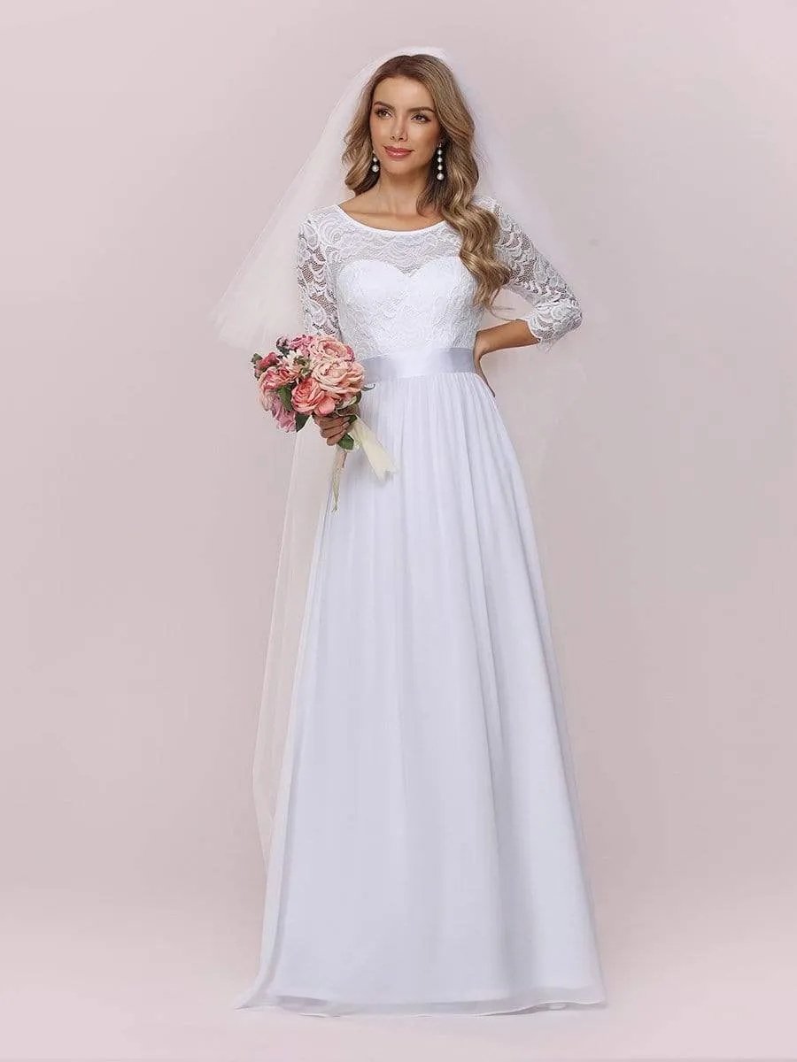 Simple Casual Lace & Chiffon Wedding Dress for Bridal