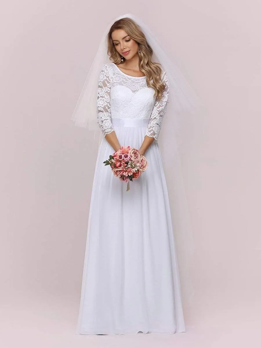 Simple Casual Lace & Chiffon Wedding Dress for Bridal