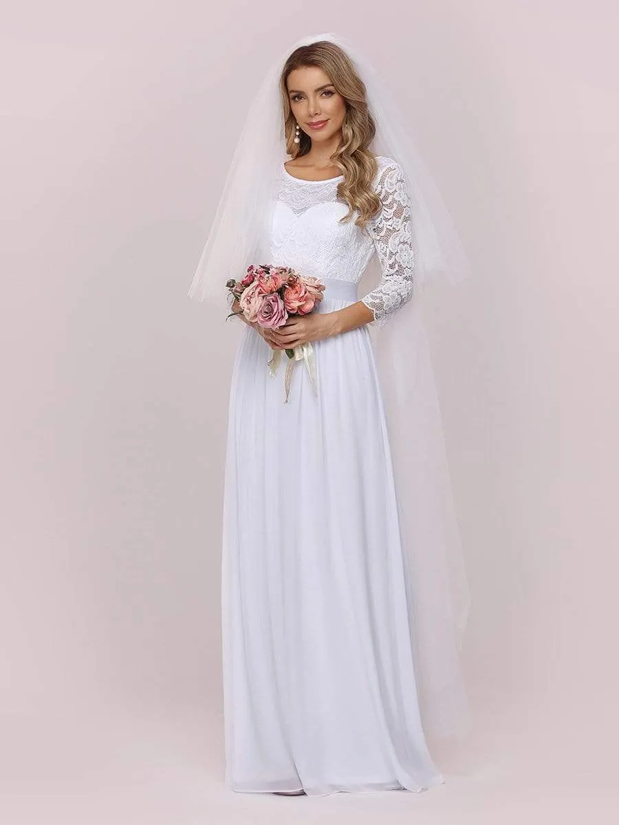 Simple Casual Lace & Chiffon Wedding Dress for Bridal