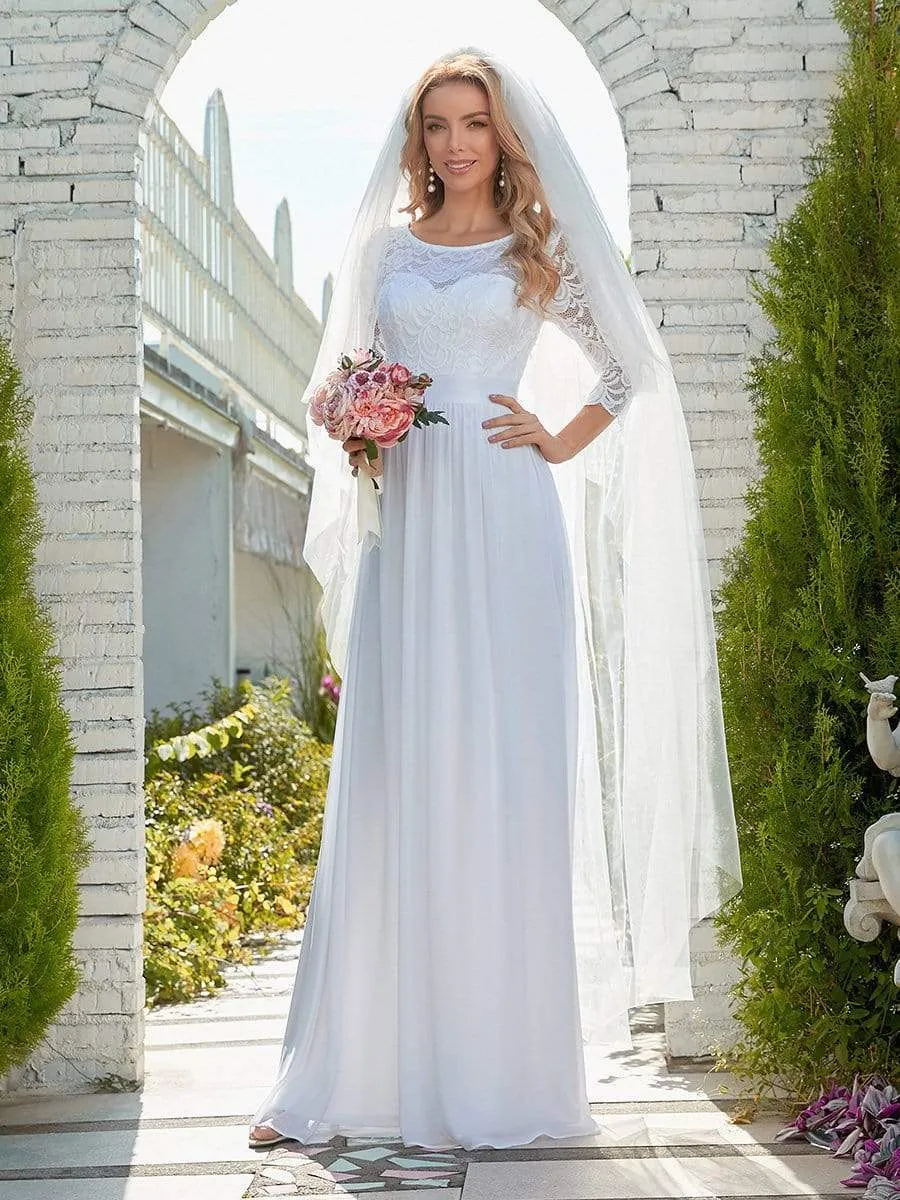 Simple Casual Lace & Chiffon Wedding Dress for Bridal