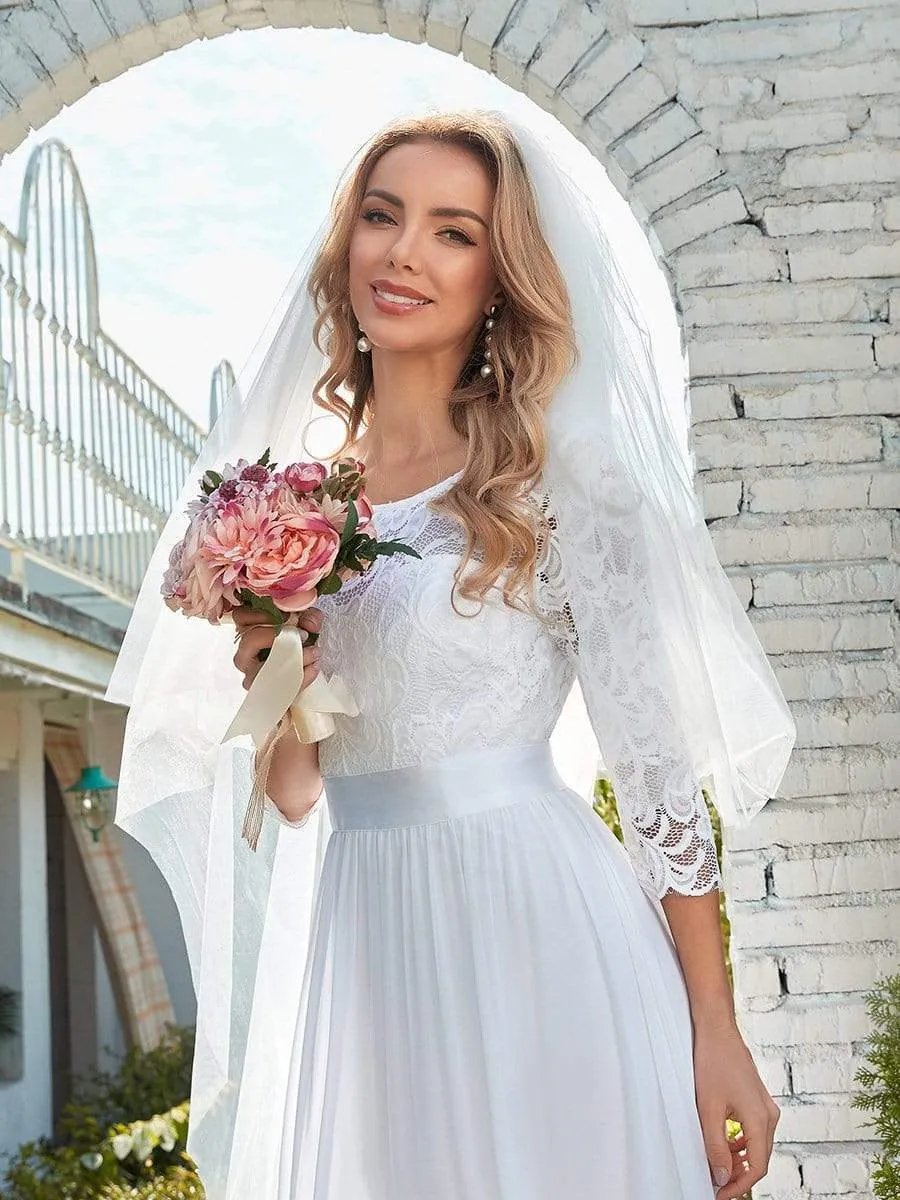 Simple Casual Lace & Chiffon Wedding Dress for Bridal