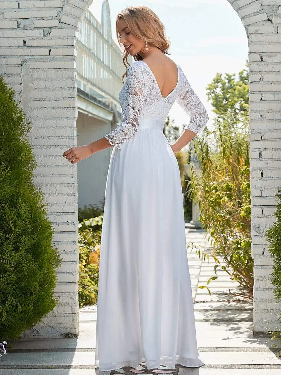 Simple Casual Lace & Chiffon Wedding Dress for Bridal