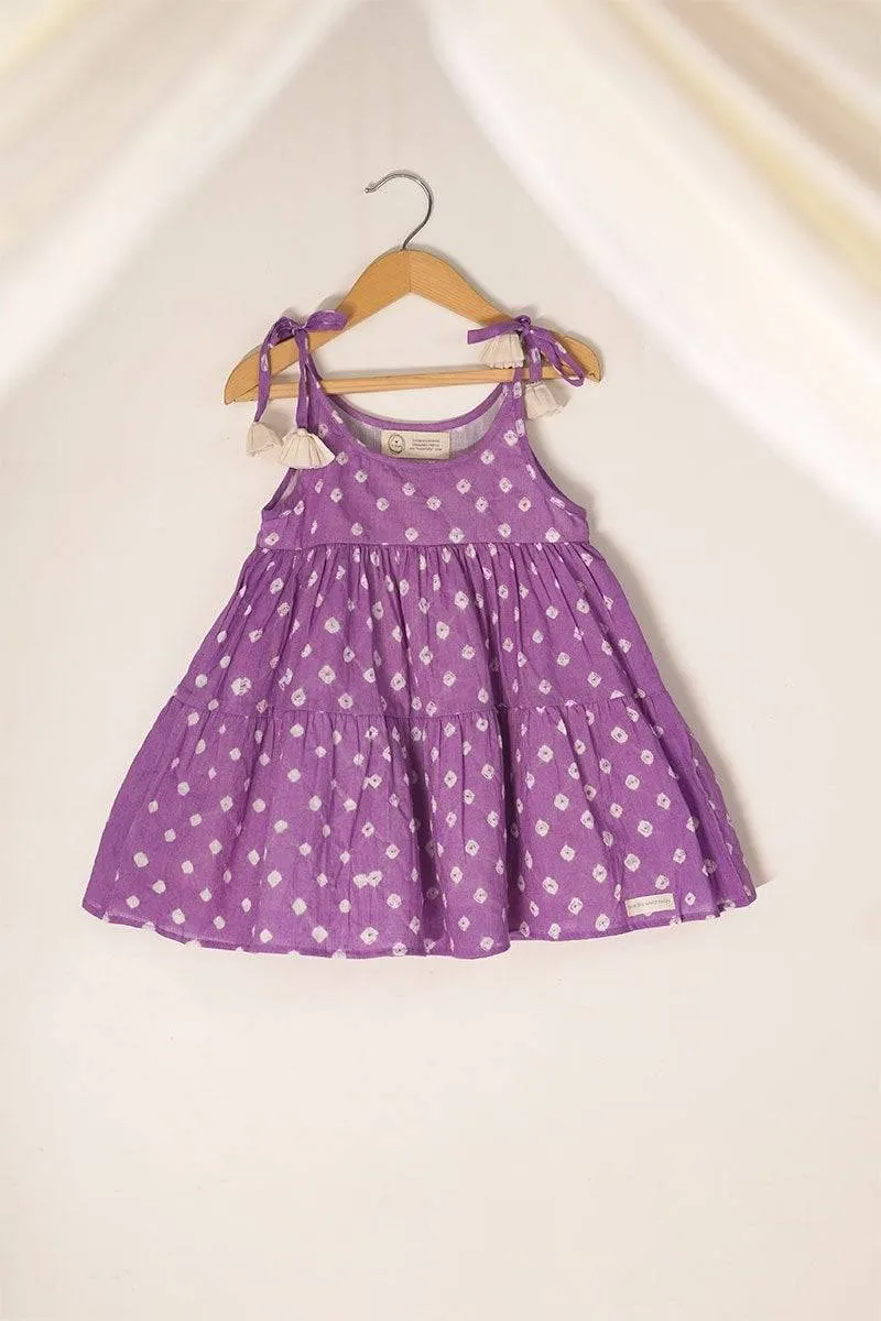 Song In Your Heart' Purple Bandhani Infant Baby Cotton Sleeveless Tiered Dress