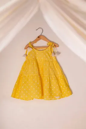 Song In Your Heart' Yellow Bandhani Infant Baby Cotton Sleeveless Tiered Dress