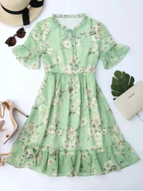 TastyHottie - Stunning Ruffles Tiny Floral Chiffon Dress