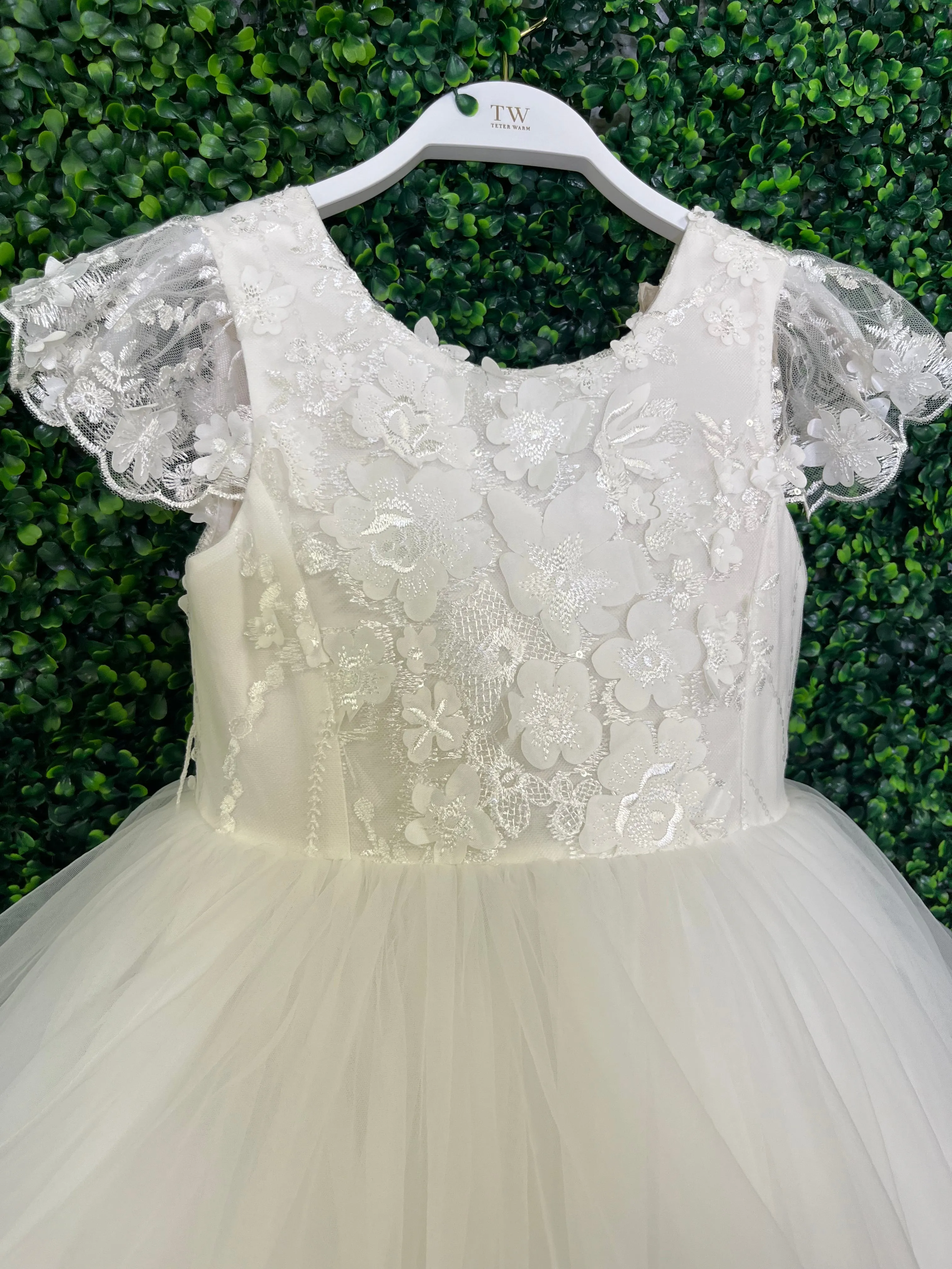 Teter Warm Lace Cap Sleeve Tiered Tulle Gown GS02