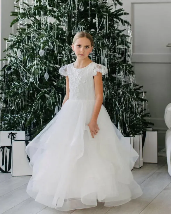 Teter Warm Lace Cap Sleeve Tiered Tulle Gown GS02