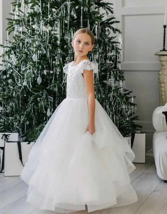 Teter Warm Lace Cap Sleeve Tiered Tulle Gown GS02