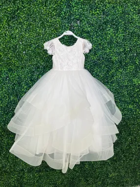 Teter Warm Lace Cap Sleeve Tiered Tulle Gown GS02